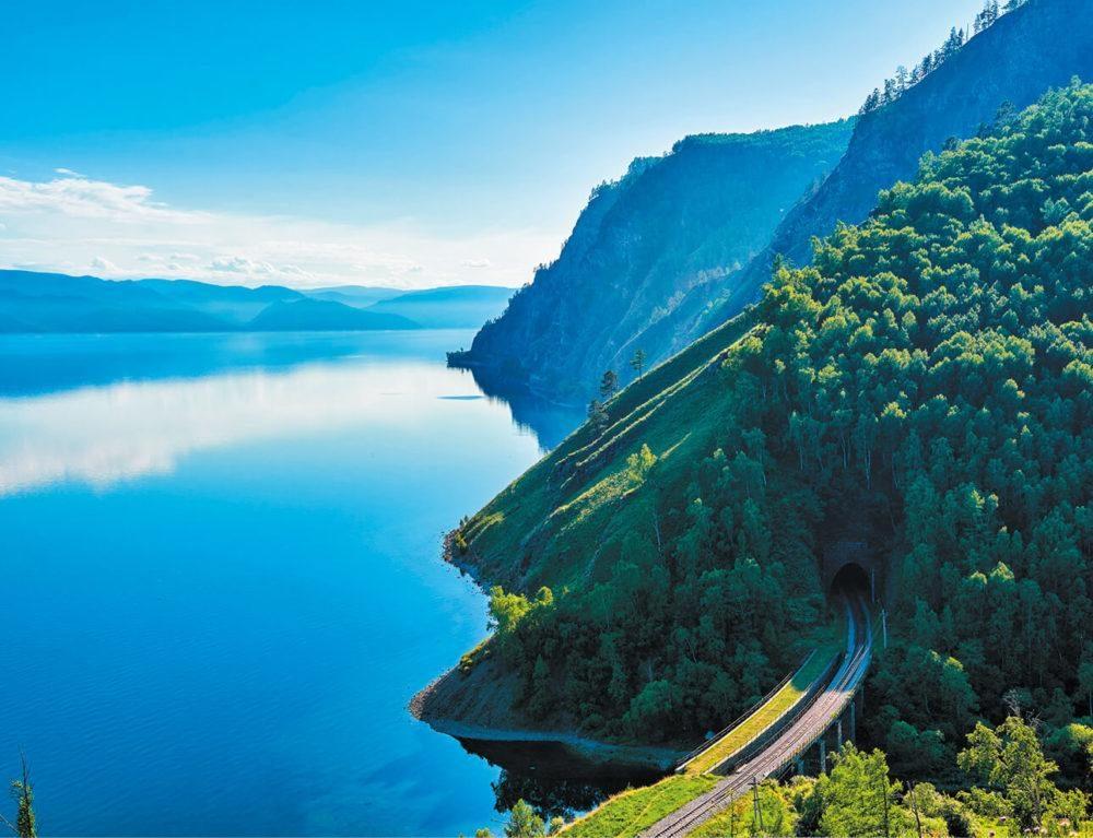 Lake Baikal and Baikal railway road